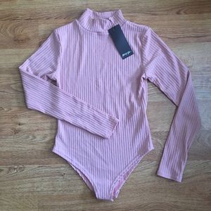 Nasty Gal high neck long sleeve rib pink bodysuit